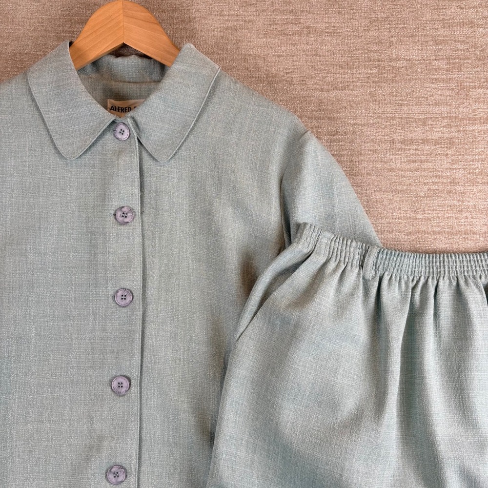 Vintage Alfred Dunner Skirt Suit Set Womens 14 Sage Green 2pc Blazer Midi Skirt